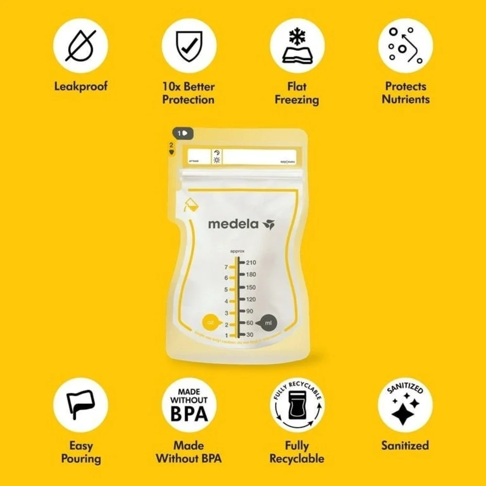 Medela Easy Pour Breastmilk Storage Bags 100 Count 7oz/210ml Disposable